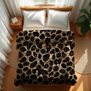 Luxury Glitter Gold Brown Black Leopard Pattern Duvet Cover