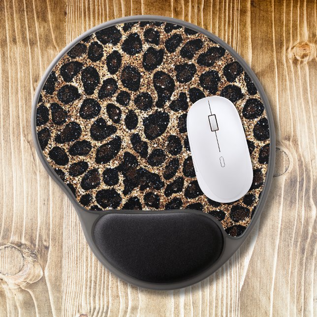 Luxury Glitter Gold Brown Black Leopard Pattern Gel Mouse Pad (Creator Uploaded)