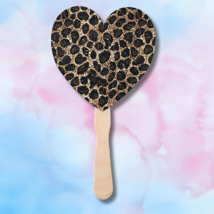 Luxury Glitter Gold Brown Black Leopard Pattern Hand Fan