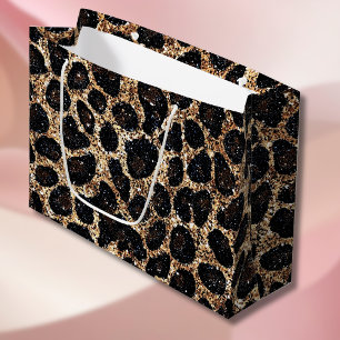Luxury Glitter Gold Brown Black Leopard Pattern Large Gift Bag
