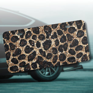 Luxury Glitter Gold Brown Black Leopard Pattern License Plate