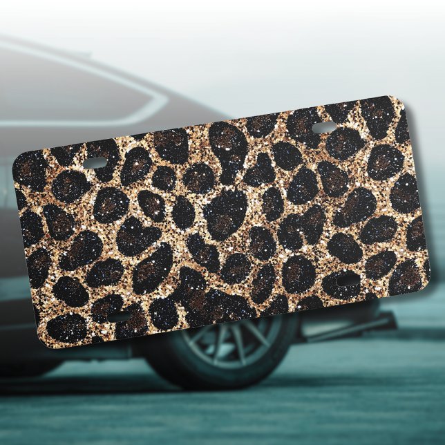 Luxury Glitter Gold Brown Black Leopard Pattern License Plate (Creator Uploaded)