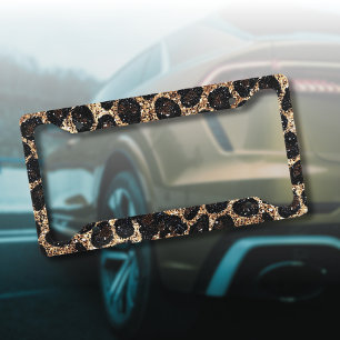 Luxury Glitter Gold Brown Black Leopard Pattern License Plate Frame