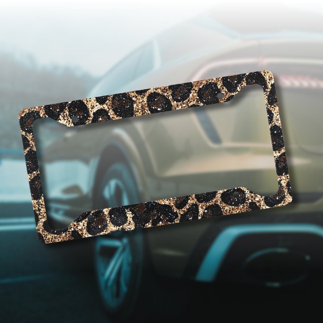 Luxury Glitter Gold Brown Black Leopard Pattern License Plate Frame (Creator Uploaded)