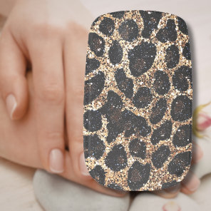 Luxury Glitter Gold Brown Black Leopard Pattern Minx Nail Art