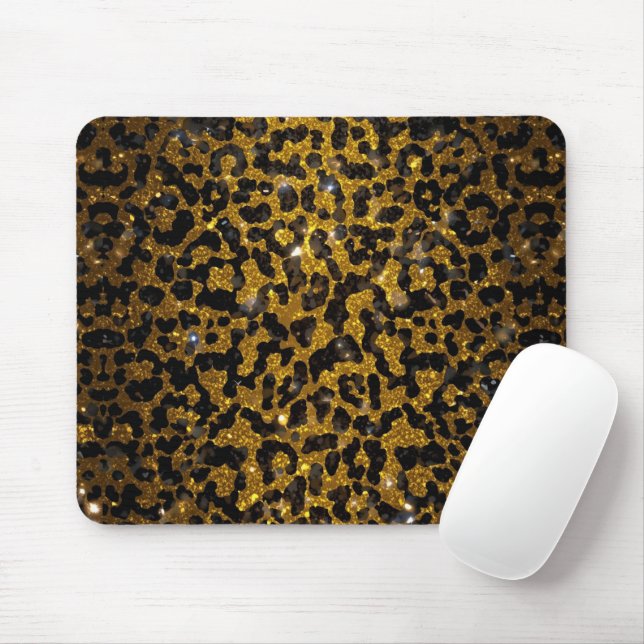 Luxury Glitter Gold Brown Black Leopard Pattern Mouse Pad (With Mouse)