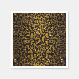 Luxury Glitter Gold Brown Black Leopard Pattern Napkins
