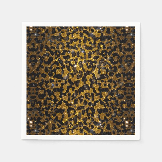Luxury Glitter Gold Brown Black Leopard Pattern Napkins (Front)