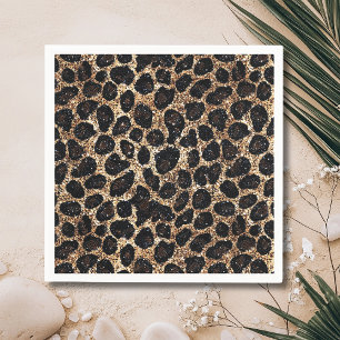 Luxury Glitter Gold Brown Black Leopard Pattern Napkins