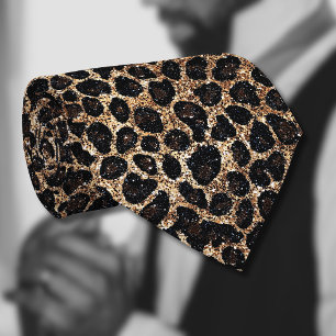 Luxury Glitter Gold Brown Black Leopard Pattern Neck Tie