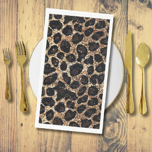 Luxury Glitter Gold Brown Black Leopard Pattern Paper Guest Towels