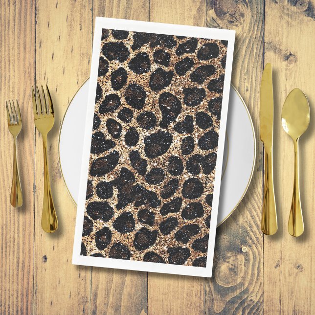 Luxury Glitter Gold Brown Black Leopard Pattern Paper Guest Towels (Creator Uploaded)