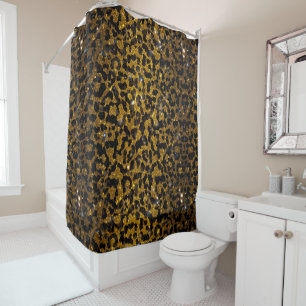 Luxury Glitter Gold Brown Black Leopard Pattern Shower Curtain