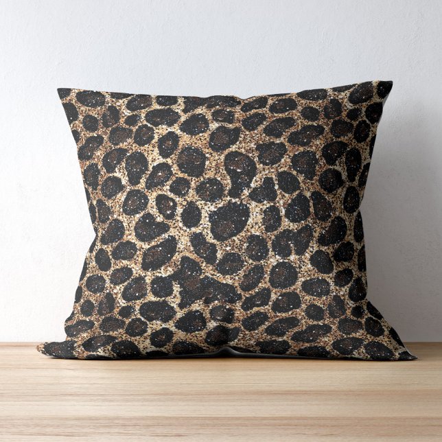 Luxury Glitter Gold Brown Black Leopard Pattern Throw Pillow (Creator Uploaded)