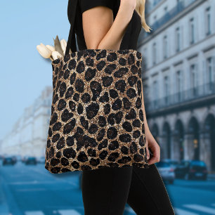 Luxury Glitter Gold Brown Black Leopard Pattern Tote Bag