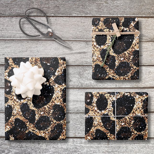 Luxury Glitter Gold Brown Black Leopard Pattern Wrapping Paper Sheets (Creator Uploaded)