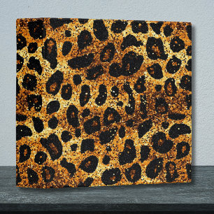 Luxury Glitter Gold Brown Rust Leopard Pattern 3 Ring Binder