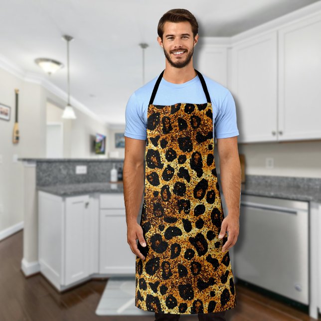 Luxury Glitter Gold Brown Rust Leopard Pattern Apron (Creator Uploaded)