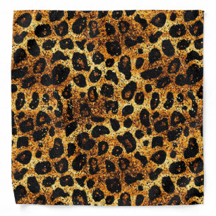 Luxury Glitter Gold Brown Rust Leopard Pattern Bandana