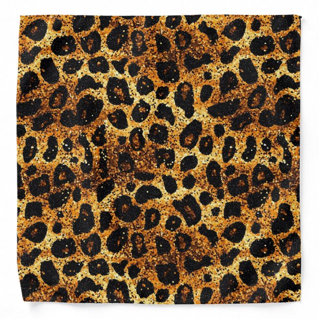 Luxury Glitter Gold Brown Rust Leopard Pattern Bandana (Front)