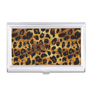Luxury Glitter Gold Brown Rust Leopard Pattern Business Card Case