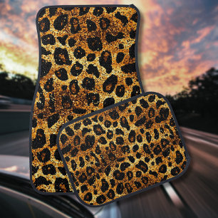 Luxury Glitter Gold Brown Rust Leopard Pattern Car Floor Mat