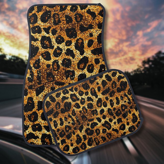 Luxury Glitter Gold Brown Rust Leopard Pattern Car Floor Mat (Creator Uploaded)