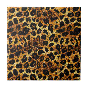 Luxury Glitter Gold Brown Rust Leopard Pattern Ceramic Tile