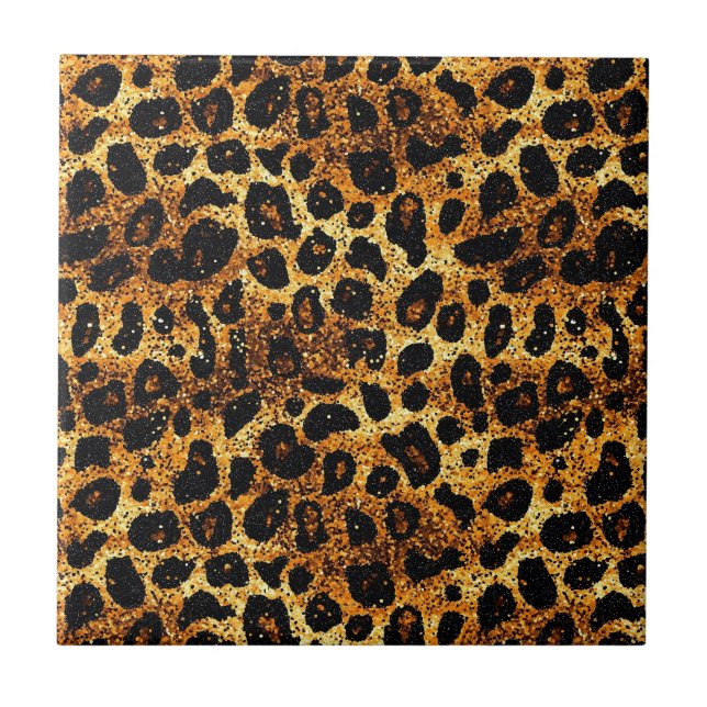 Luxury Glitter Gold Brown Rust Leopard Pattern Ceramic Tile (Front)