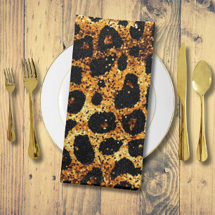 Luxury Glitter Gold Brown Rust Leopard Pattern Cloth Napkin