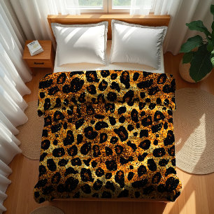 Luxury Glitter Gold Brown Rust Leopard Pattern Duvet Cover