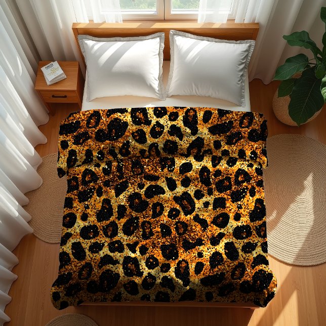 Luxury Glitter Gold Brown Rust Leopard Pattern Duvet Cover (Creator Uploaded)