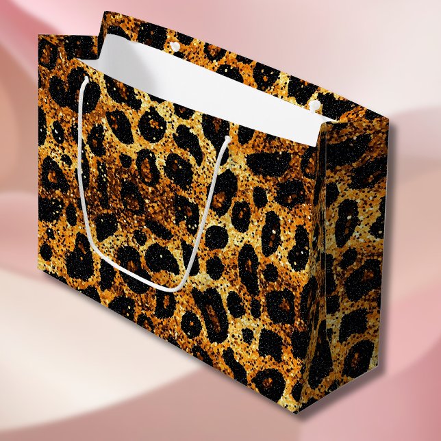 Luxury Glitter Gold Brown Rust Leopard Pattern Large Gift Bag (Creator Uploaded)