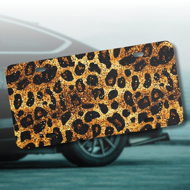 Luxury Glitter Gold Brown Rust Leopard Pattern License Plate (Creator Uploaded)
