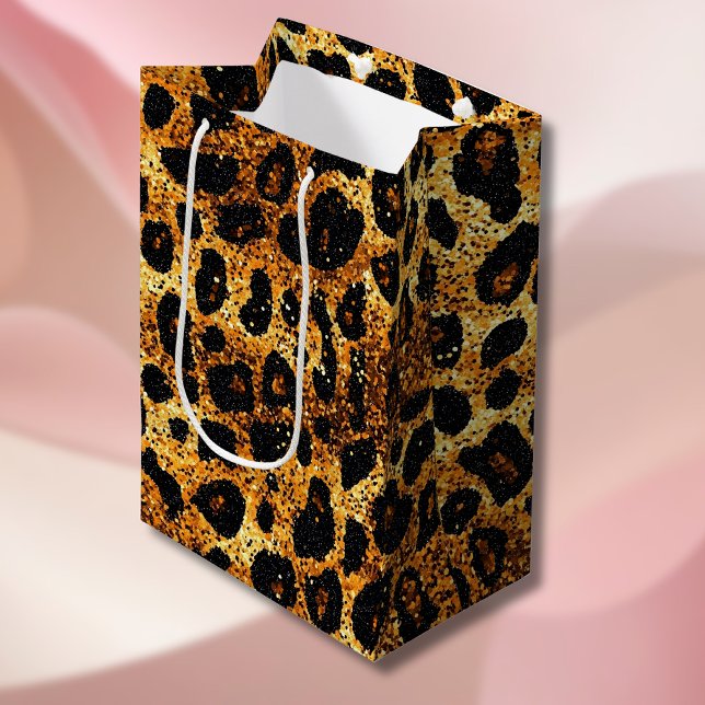Luxury Glitter Gold Brown Rust Leopard Pattern Medium Gift Bag (Creator Uploaded)