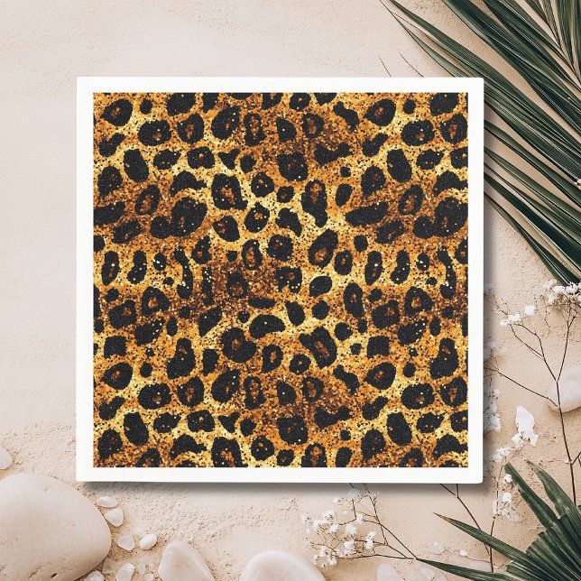 Luxury Glitter Gold Brown Rust Leopard Pattern Napkins (Creator Uploaded)