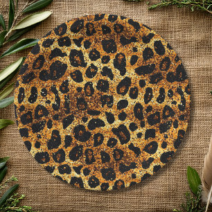 Luxury Glitter Gold Brown Rust Leopard Pattern Paper Plates