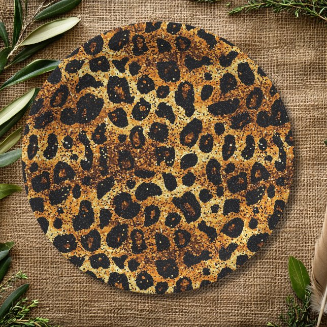 Luxury Glitter Gold Brown Rust Leopard Pattern Paper Plates (Creator Uploaded)