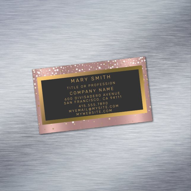 Luxury Glitter Gold Pink Stars Business Card Magnet (In Situ)