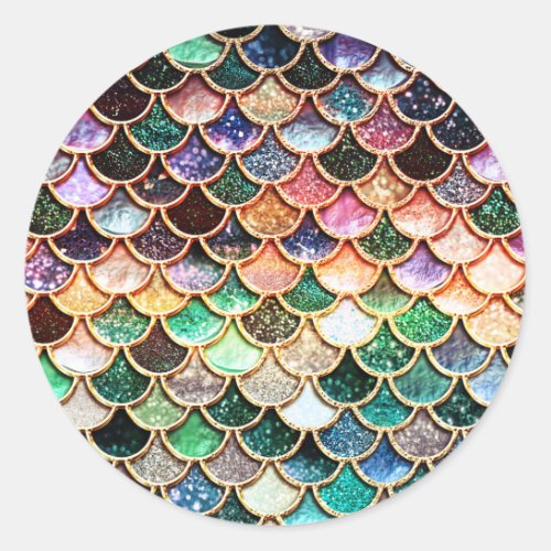 Luxury Glitter Mermaid Scales _ Multicolor Classic Round Sticker