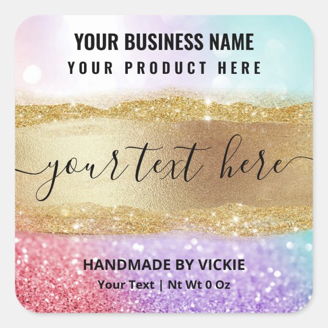 Luxury Glitter Pink Blue Purple Product Labels (Front)