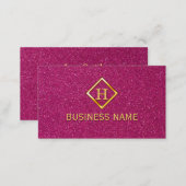 Luxury Glitter Pink Gold Monogram Business Card (Front/Back)