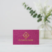 Luxury Glitter Pink Gold Monogram Business Card (Standing Front)