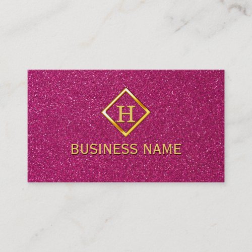 Luxury Glitter Pink Gold Monogram Business Card