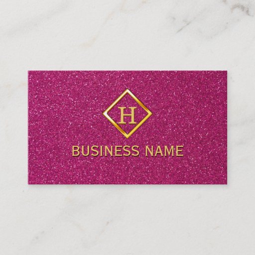 Customizable Luxury Glitter Pink Gold Monogram Business Card