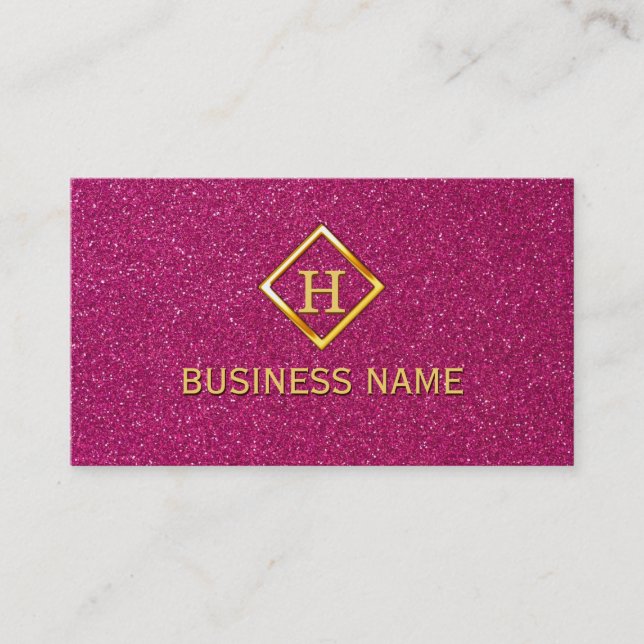 Luxury Glitter Pink Gold Monogram Business Card (Front)