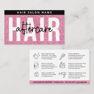 Luxury Glitter Pink Hair Extensions After Care Business Card