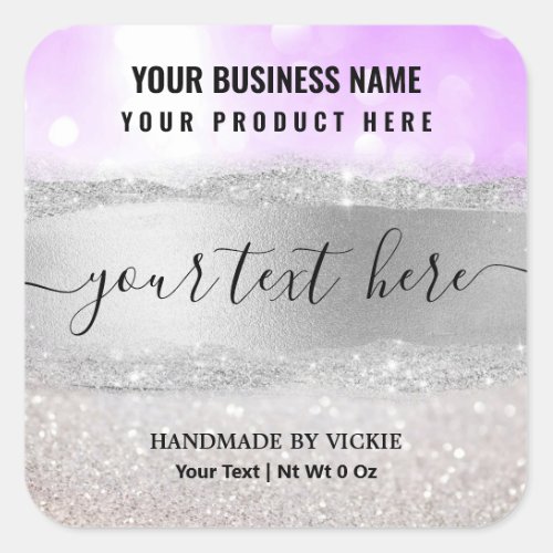 Luxury Glitter Purple And Silver Product Labels