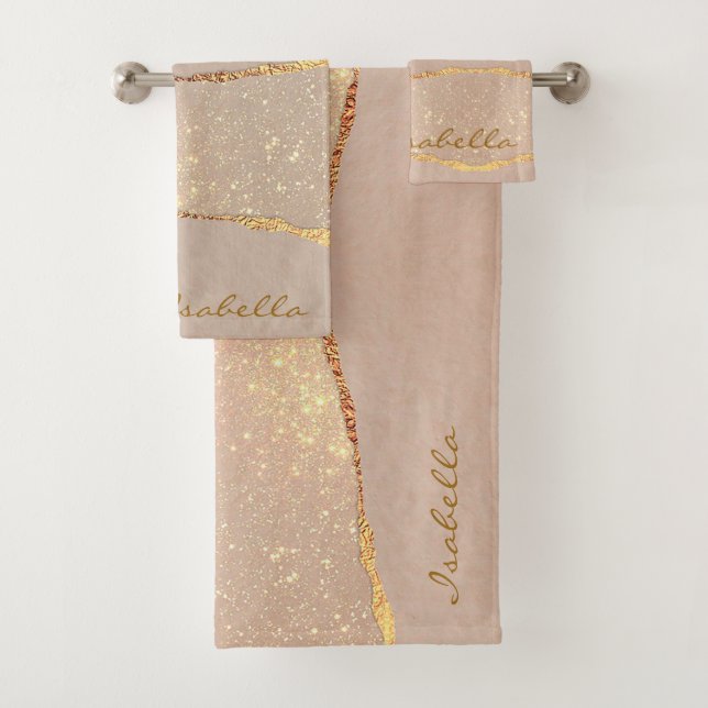 Luxury Glitter Rose Gold Customize Bath Towel Set (Insitu)
