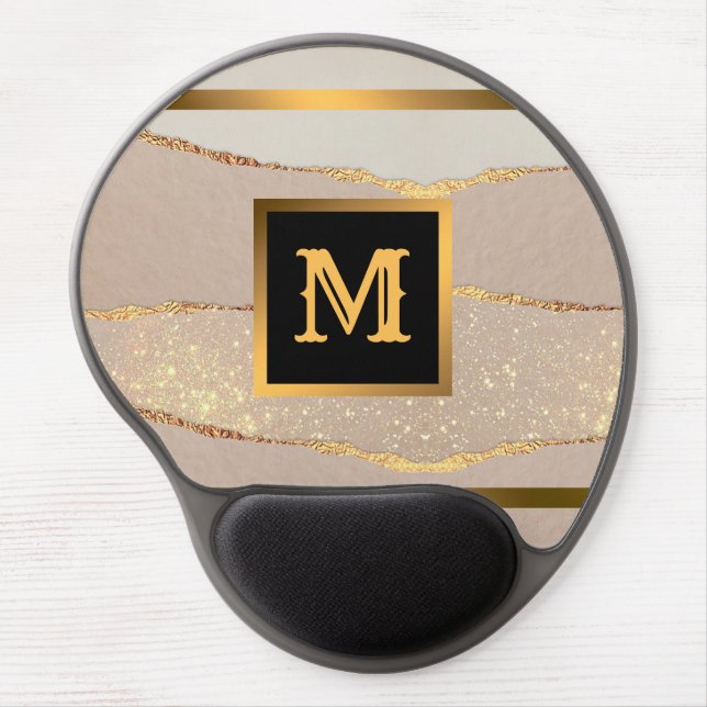 Luxury Glitter Rose Gold Monogrammed Gel Mouse Pad (Front)